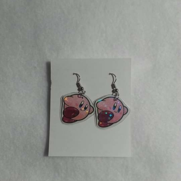 Handmade Other - Handmade Holographic Cartoon Earrings Kirby